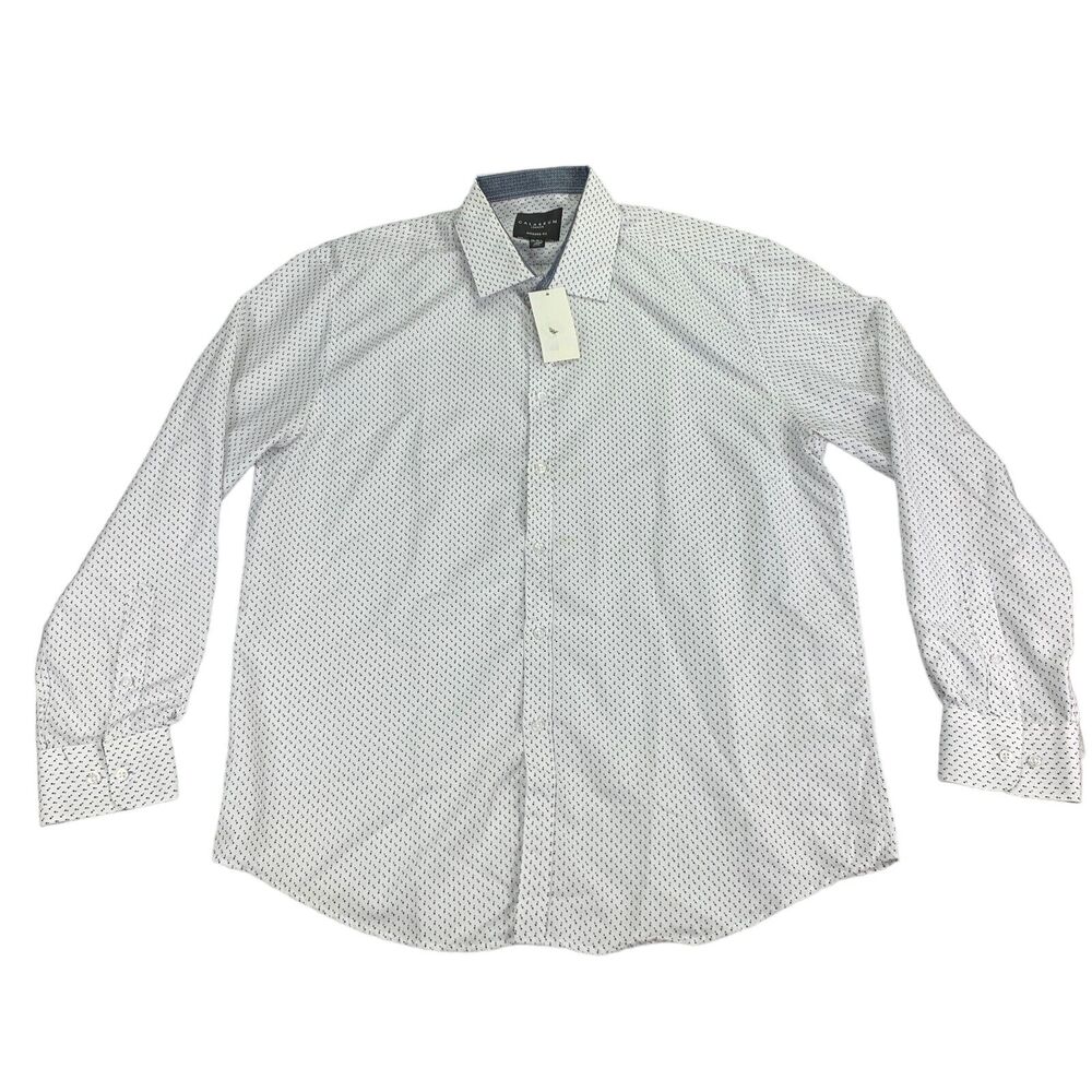 Calabrum Mens Modern Fit Geo Performance Dress Shirt White Gray L 16-16.5 34/35